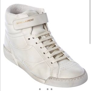 Saint Laurent white high top leather sneakers